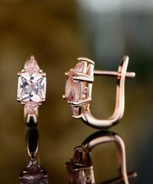    Sevil 18K Rose Gold Plated Princess-Cut Created Morganite Hoop Earrings