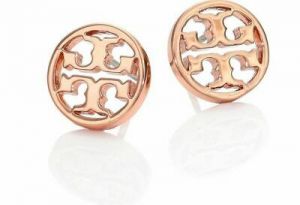    Tory Burch Logo Circle Rose Gold Plated  Studs Earrings & Free Shipping