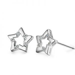    Women Jewelry Elegant 925 Sterling Silver Crystal Ear Stud Cute Star Earrings