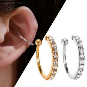    1X Lady Fake Earring Gold Silver Earring Crystal Ear Cuff On Wrap T4N6 Clip H5U4