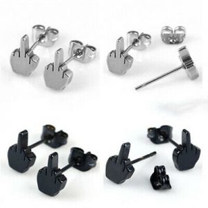    1 pair Womens Mens Stainless Steel Ear Studs Funny Middle Finger Up Earrings