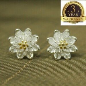   925 Sterling Silver Women Jewelry Cute Flower Elegant Crystal Ear Stud Earrings