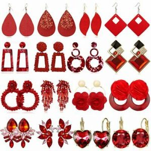    Fashion Red Earrings Flower Crystal Bead Statement Bridal Party Drop Dangle Gift