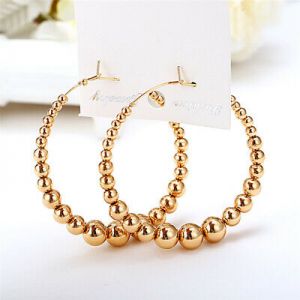    Fashion Gold Plated Women Beads Big Circle Hoop Dangle Drop Ear Stud Earrings