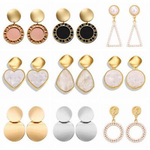    Fashion Boho Round Earrings Women Metal Geometric Pearl Dangle Earrings Jewelry