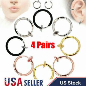    4Pairs Retractable Earrings-No need Piercing Nose Lip Hoop Rings Earrings Unisex