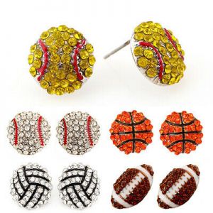    Softball Ear Stud Crystal Earrings Sports Jewelry Team Football Baseball Gifts