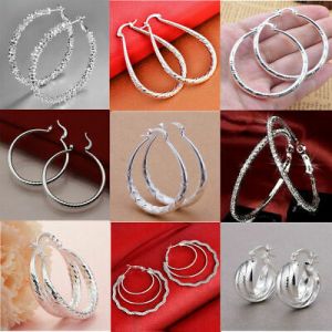    Fashion Women 925 Silver Ear Stud Hoop Dangle Earrings Wedding Jewelry Gift