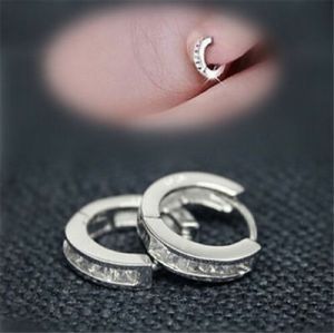    Hoop Earrings Hot Sale Women Silver Plated CZ Small Round HUGGIE Ear Stud