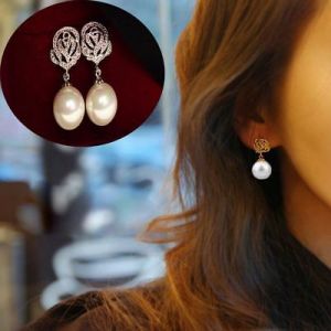    Earrings Luxury Eardrop Rose Flower Pearl Ear Stud Earrings Wedding Jewelry Gift
