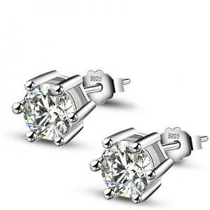    Women Silver Plated Elegant 6 Mm Clear Cubic Zircon Ear Stud Earrings