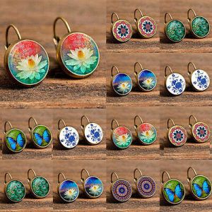    Vintage Women Glass Round Flower Ear Stud Earrings Crystal Rhinestone Jewelry