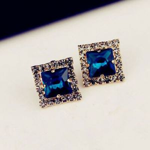    1 Pair Women Gold Plated Luxury Squre Crystal Stone Ear Stud Earrings Jewelry