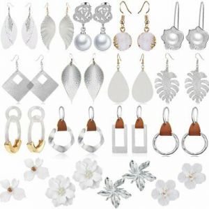    NEW Resin Flower Crystal Bead Earrings Women Silver White Drop Dangle Ear Stud