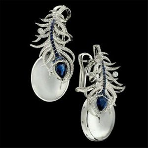    925 Silver Moonstone Blue Sapphire Ear Dangle Women Prom Earrings Jewelry Gift