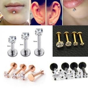    16G CZ Gem Tragus Cartilage Piercing Earring Stud Ear Lip Ring Stainless Steel