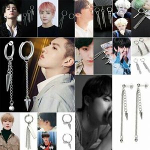    Trendy Stainless Steel Super Star Korean Kpop Boys Earrings Ear Stud Hoop Unisex