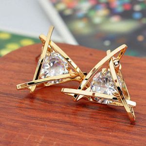    New Fashion Women Lady Triangle Crystal Rhinestone Ear Stud Silver Gold Earrings