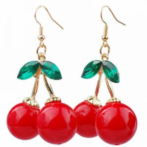    1Pair Women Fashion Cherry Drop Dangle Rhinestone Ear Hook Earrings Jewelry Gift