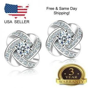    925 Sterling Silver Women Jewelry Love Forever Elegant Crystal Ear Stud Earrings