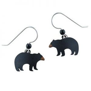    Black Bear Earrings Hand Painted Brass w/ Sterling Silver Ear Wires Wilderness