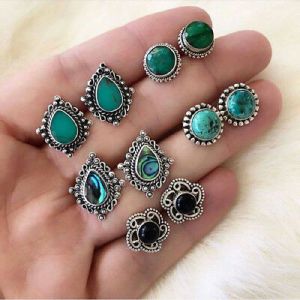    5Pairs/Set Women Vintage Turquoise Earrings Jewelry Ear Stud Boho Earrings New