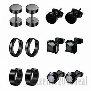    6 Pairs Stainless Steel CZ Huggie Hoop Earrings Men Studs Ear Piercing Womens