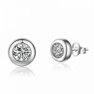    Women 925 Sterling Silver Jewelry Elegant Crystal Ear Stud Earrings Lady Round