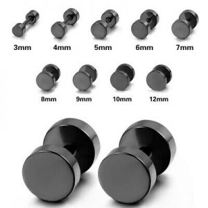    1Pair Cool Punk Black Stainless Steel Ear Stud Men/Womens Piercing Earrings Gift