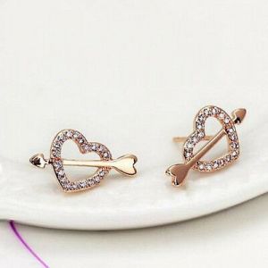    1 Pair Alloy Fashion Women Rhinestone Heart Arrow Ear Stud Earrings Jewelry