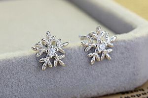    Women Jewelry Elegant 925 Sterling Silver Snowflake Zircon Ear Stud Earrings