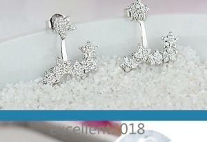    Fashion Women 925 Sterling Silver Elegant Zircon Ear Stud Six Stars Earrings