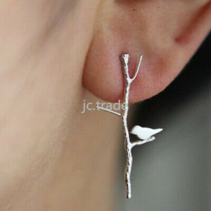    Women 925 Sterling Silver Bird On Tree Ear Stud Earrings Fashion Gift