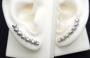    New Ear Cuff Pins Trail Upward Pair Earrings Silver Plated AB Austrian Crystal