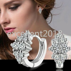    High Class Lady Jewelry Bright Diamond Sterling Silver Ear Stud Earrings Jewelry