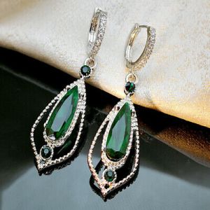    Exquisite 925 Silver Emerald Earrings Ear Hook Dangle Woman Engagement Jewelry