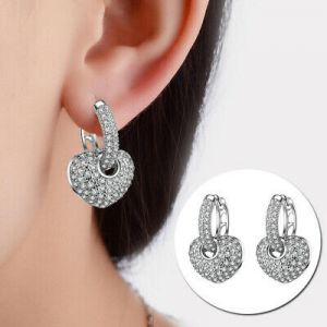    Women Crystal Rhinestone Heart Love Round Earrings Ear Drop Wedding Accessories