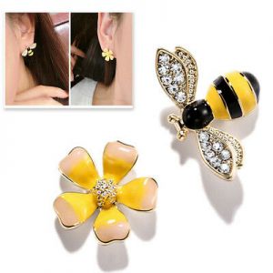    Chic Flower Bee Asymmetric Women Earrings Ear Stud Creative Jewelry Gifts Charm