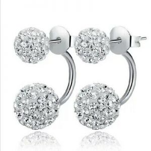    Fashion Womens 925 sterling Silver Double Crystal Ball Ear Stud Earrings Jewelry
