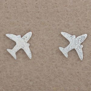    Women Silver Plated Frosted Airplane Fashion Girl Elegant Ear Stud Earrings