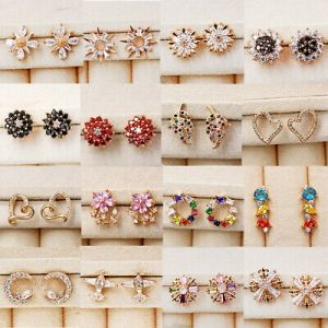    Trendy Ear Stud Earrings Flower gem 18K Gold Filled Women Topaz Zircon Gift