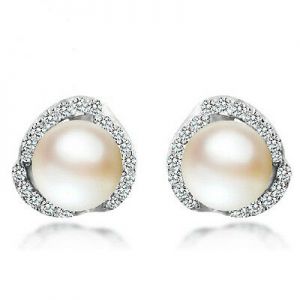    Women Jewelry Elegant 925 Sterling Silver Crystal Ear Stud Cute Pearl Earrings