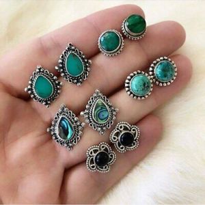    5Pairs/Set Women Vintage Turquoise Earrings Ear Stud Boho Set Beach Party Gift