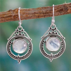     Women's Fashion Jewelry Earrings Ear Silver 925 Retro Gifts Moonstone Handmade