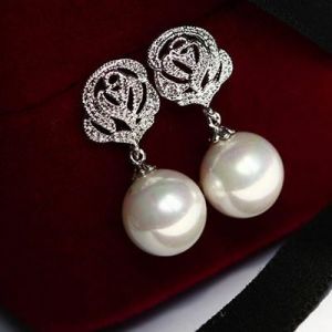    Earrings Luxury Eardrop Rose Flower Pearl Ear Stud Earrings Wedding Jewelry nice