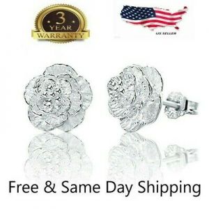    Women Fashion 925 Sterling Silver Crystal Rhinestone Elegant  Ear Stud Earrings
