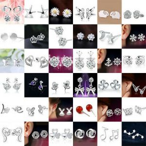    Women 925 Silver Crystal Rhinestone Ear Stud Earrings Fashion Jewelry