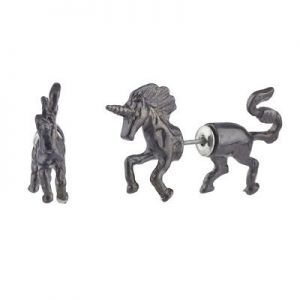   Lux Accessories Hematite Tone Magical Unicorn Front Back Ear Jacket Earrings