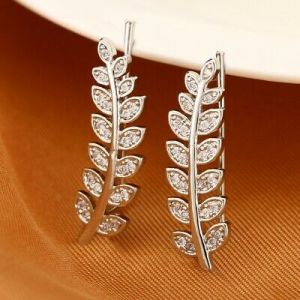    2pcs Silver Plated Leaf Earrings Ear Crawlers Climber Sweep Up Handmade Jewelry
