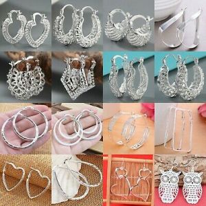    Fashion Women 925 Silver Ear Stud Hoop Dangle Earrings Wedding Bridal Jewelry